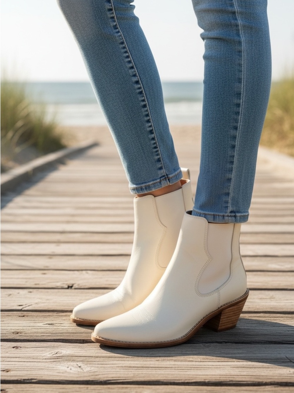 NEW Madewell The Watkin Ankle Boot Leather Pale Parchment Size 8